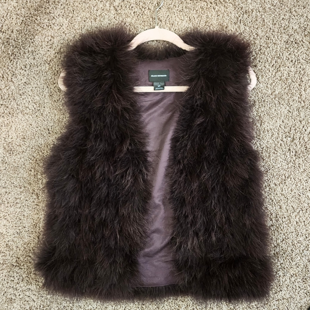 Club monaco marabou brown real feather vest women's - Picture 4 of 4